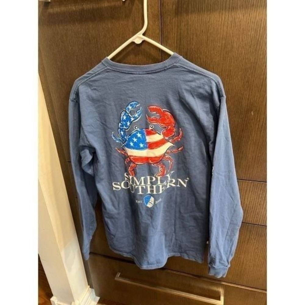 SIMPLY SOUTHERN WOMENS BLUE LS COTTON SZ medium "AMERICAN CRAB"